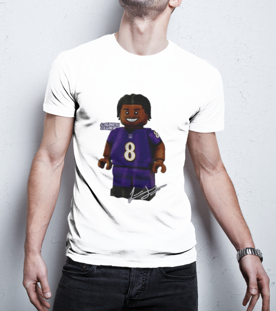 Baltimore Ravens Lamar Jackson Lego Minifigure Purple Jersey Number 8 T-Shirt