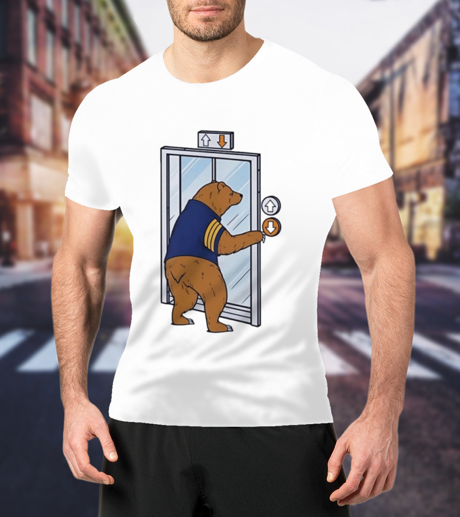 Bear In Blue Jacket Pressing Elevator Down Button T-Shirt