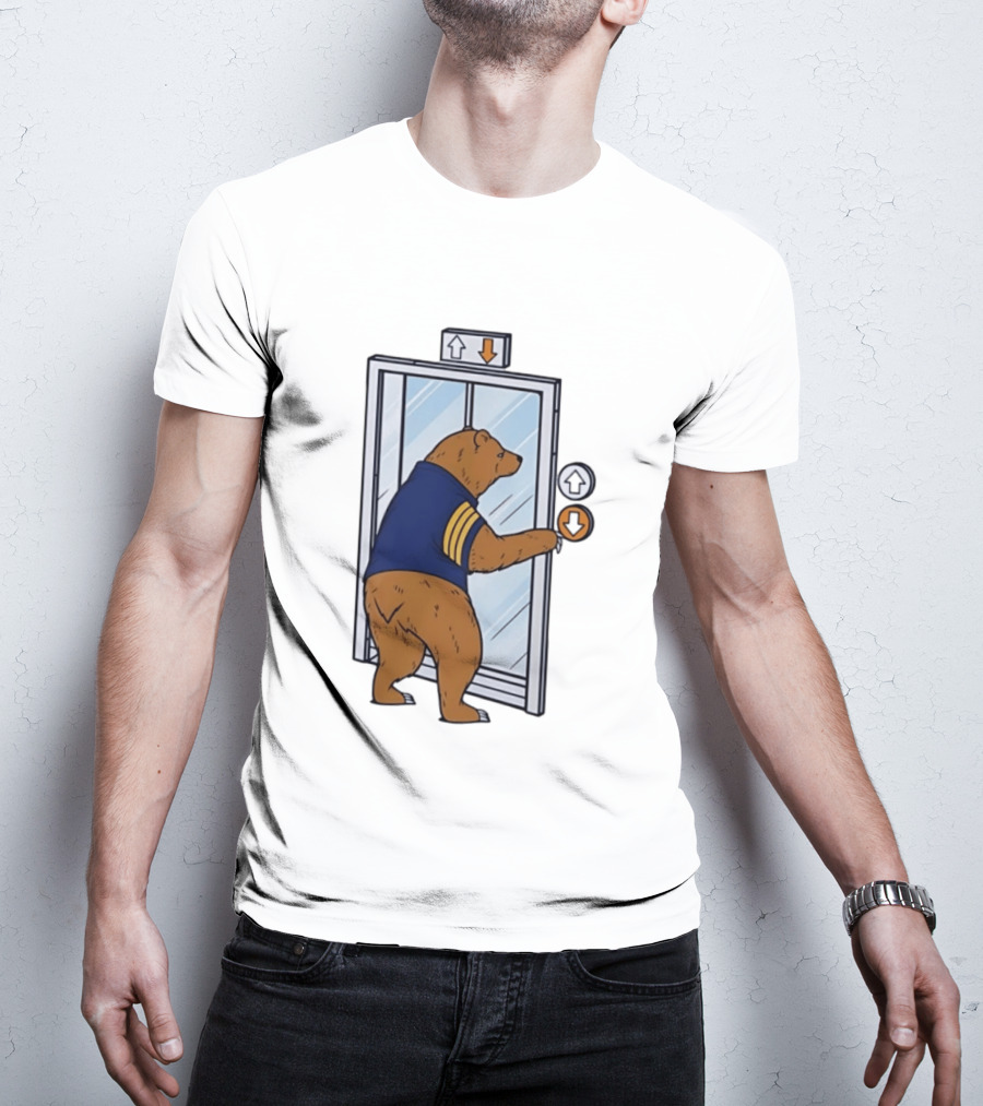 Bear In Blue Jacket Pressing Elevator Down Button T-Shirt