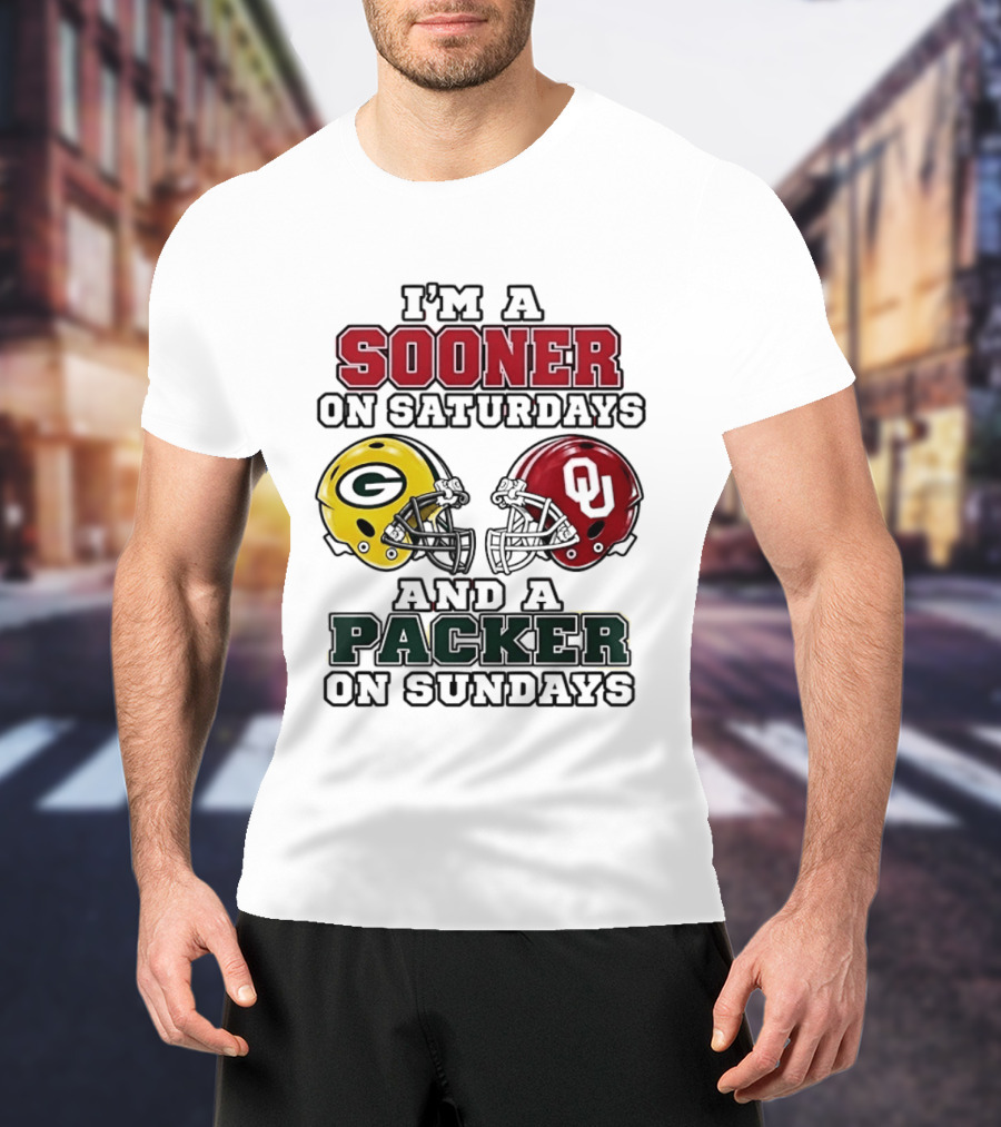 I'm A Sooner On Saturdays And A Packer On Sundays Football Fan Helmets T-Shirt