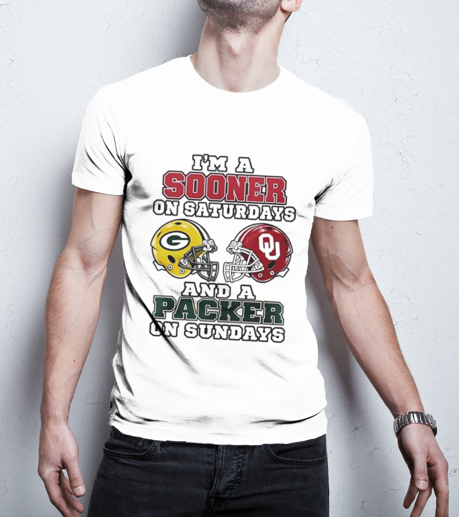 I'm A Sooner On Saturdays And A Packer On Sundays Football Fan Helmets T-Shirt