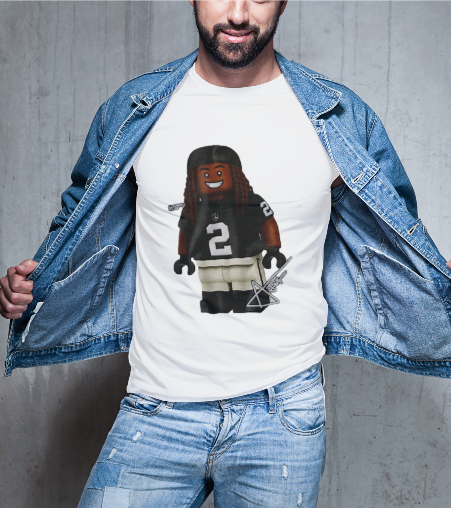 Las Vegas Raiders Running Back Ashton Jeanty 2 Lego Minifigure With Football Helmet T-Shirt