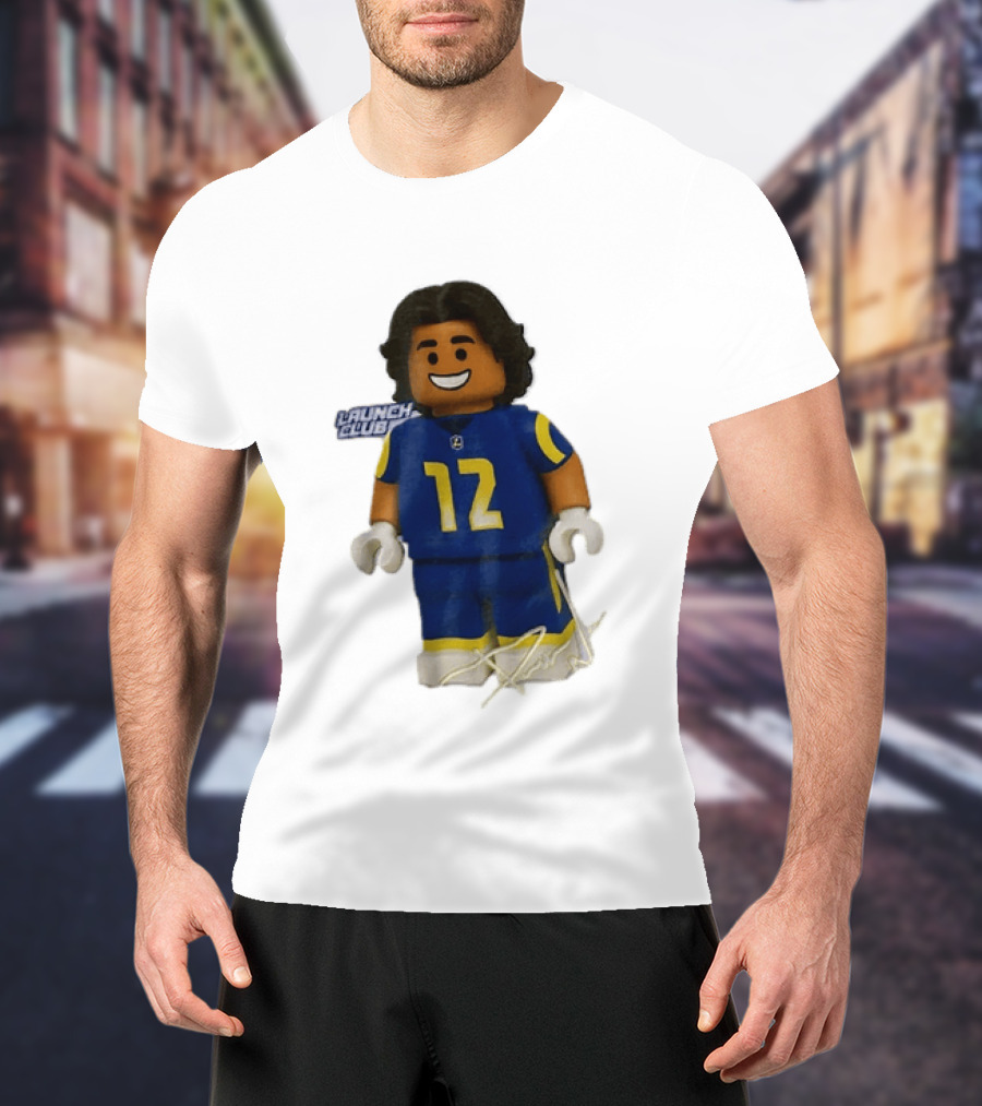 Los Angeles Rams Wide Receiver Puka Nacua Launch Club Number 12 Lego T-Shirt
