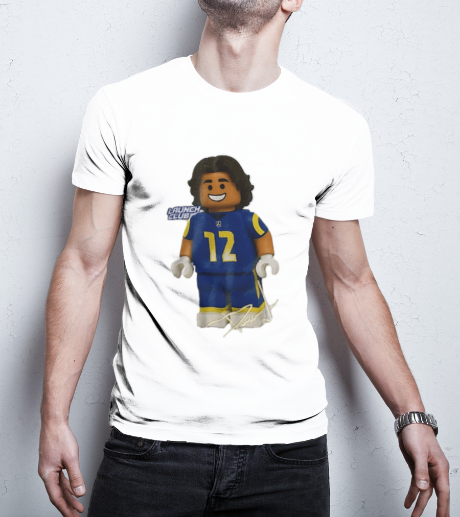 Los Angeles Rams Wide Receiver Puka Nacua Launch Club Number 12 Lego T-Shirt
