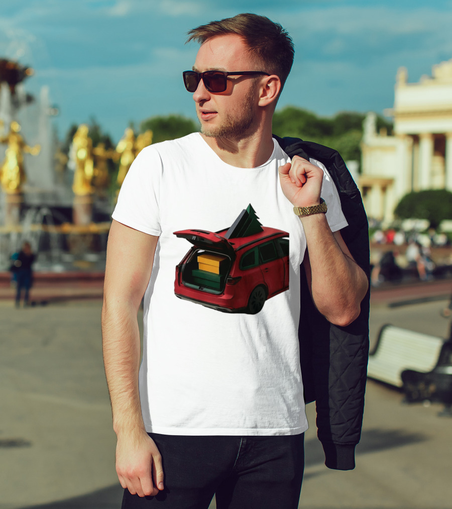 Most Likely To Pack The Car Festive Holiday Travel Scene With Christmas Tree And Gifts T-Shirt
