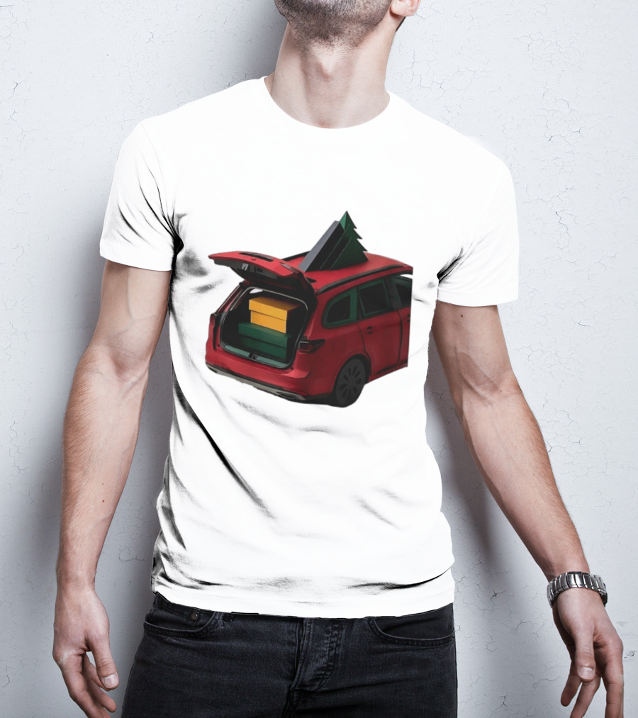 Most Likely To Pack The Car Festive Holiday Travel Scene With Christmas Tree And Gifts T-Shirt