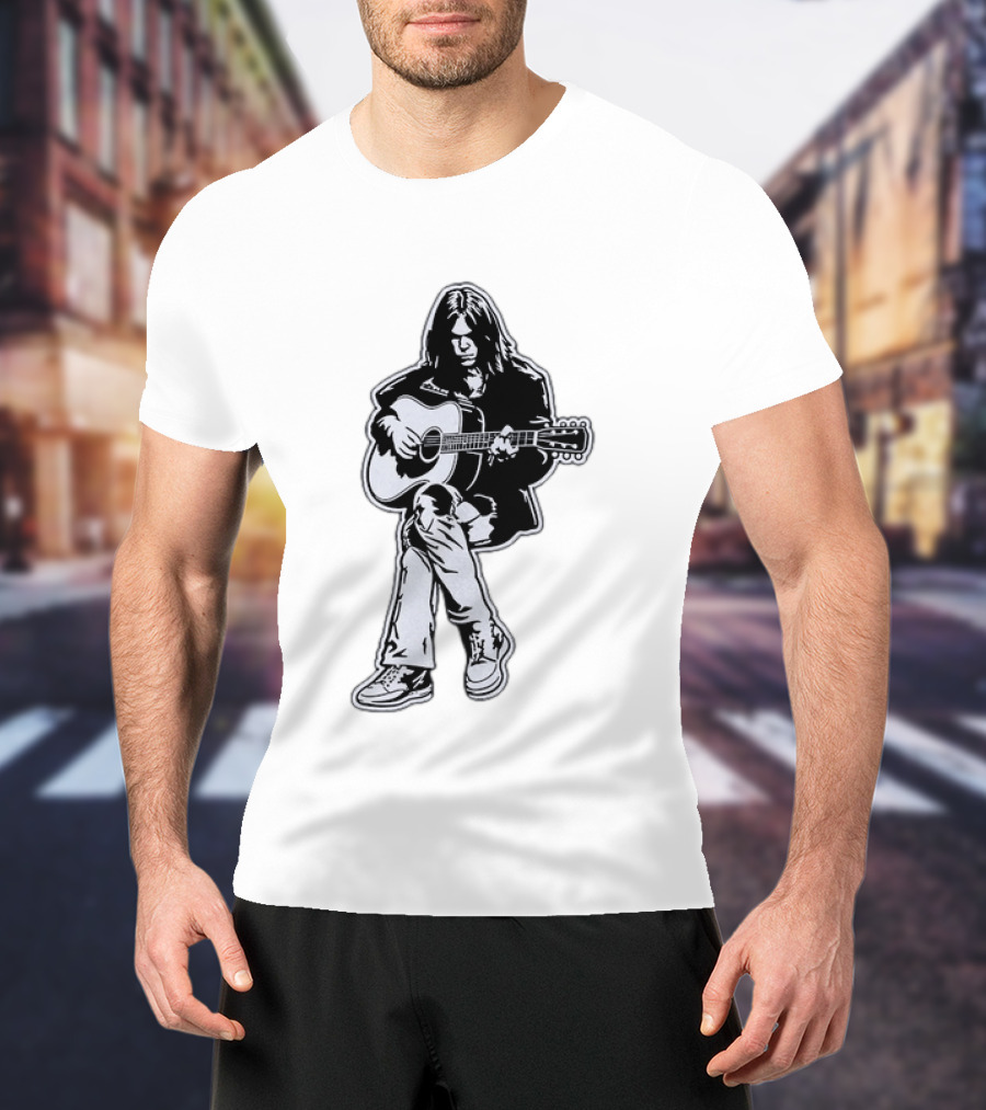 Neil Young Acoustic Folk Rock Guitar Performance T-Shirt