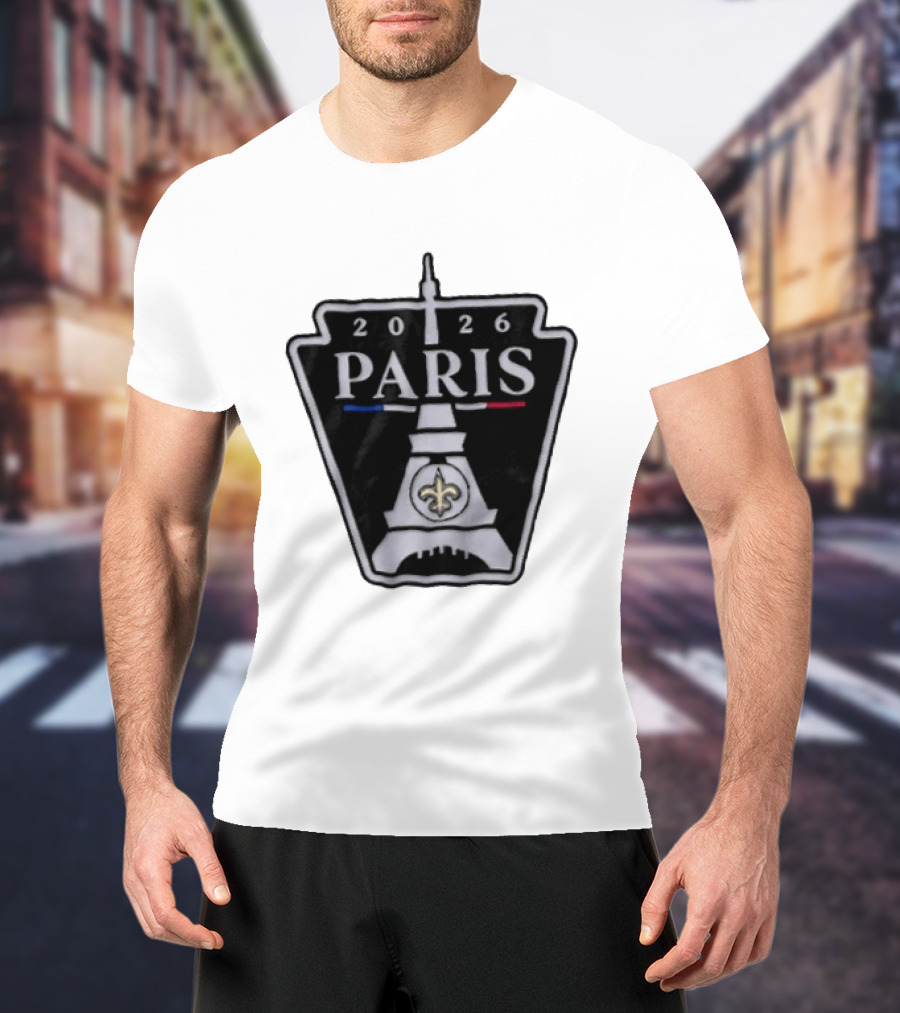 New Orleans Saints 2026 Paris Eiffel Tower Fleur De Lis NFL Event T-Shirt
