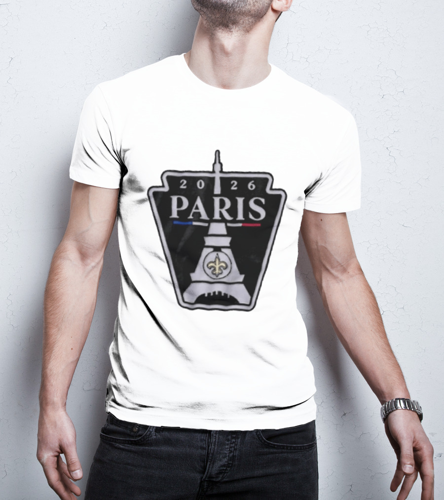 New Orleans Saints 2026 Paris Eiffel Tower Fleur De Lis NFL Event T-Shirt