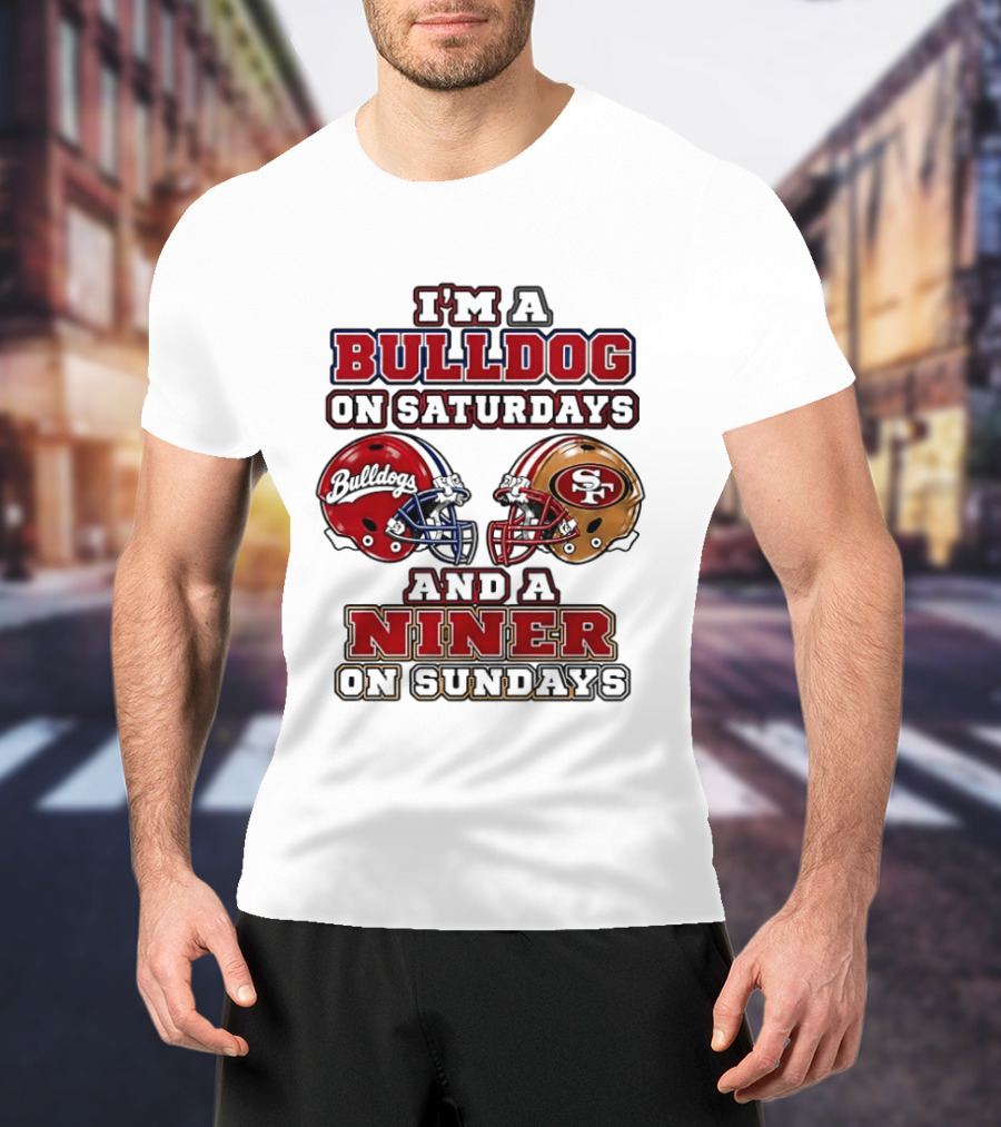 I'm A Bulldog On Saturdays And A Niner On Sundays Football Helmets T-Shirt