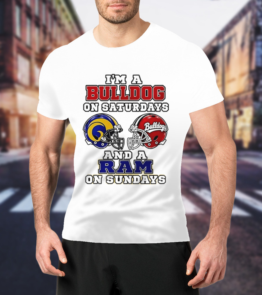 I'm A Bulldog On Saturdays And A Ram On Sundays Football Helmets T-Shirt