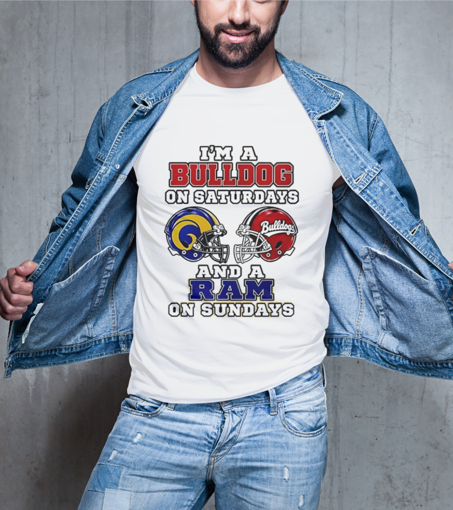 I'm A Bulldog On Saturdays And A Ram On Sundays Football Helmets T-Shirt
