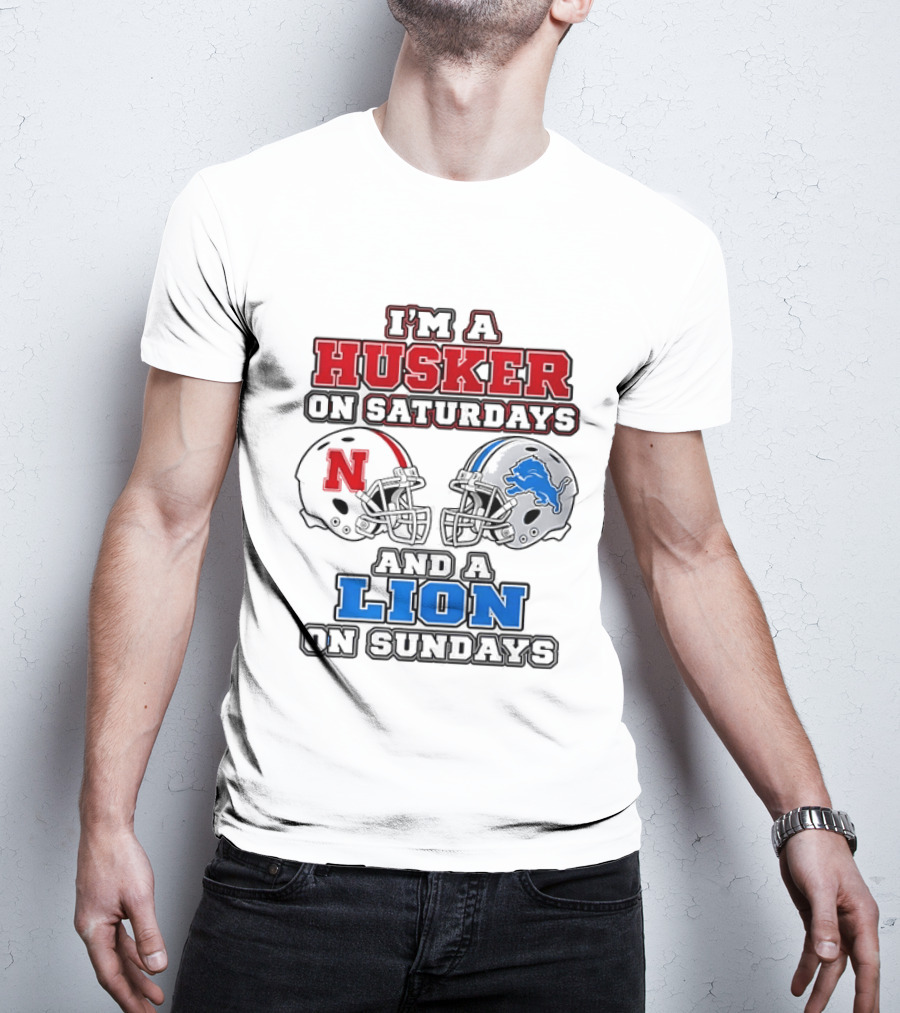 Husker On Saturdays And Lion On Sundays Football Helmets T-Shirt