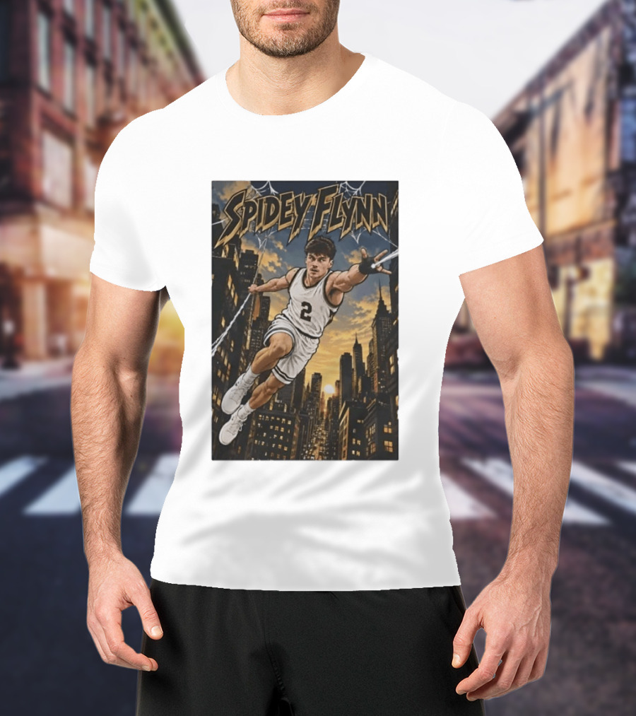 Spidey Flynn Basketball Superhero City Skyline Action T-Shirt