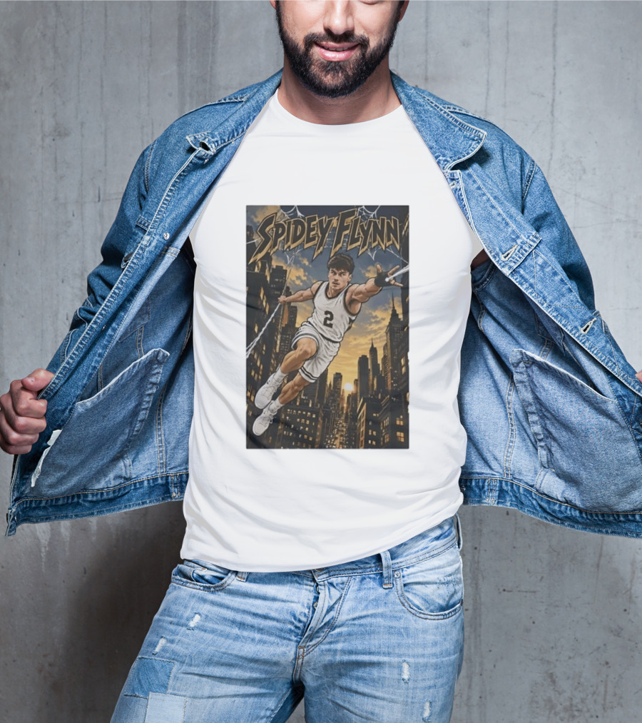 Spidey Flynn Basketball Superhero City Skyline Action T-Shirt