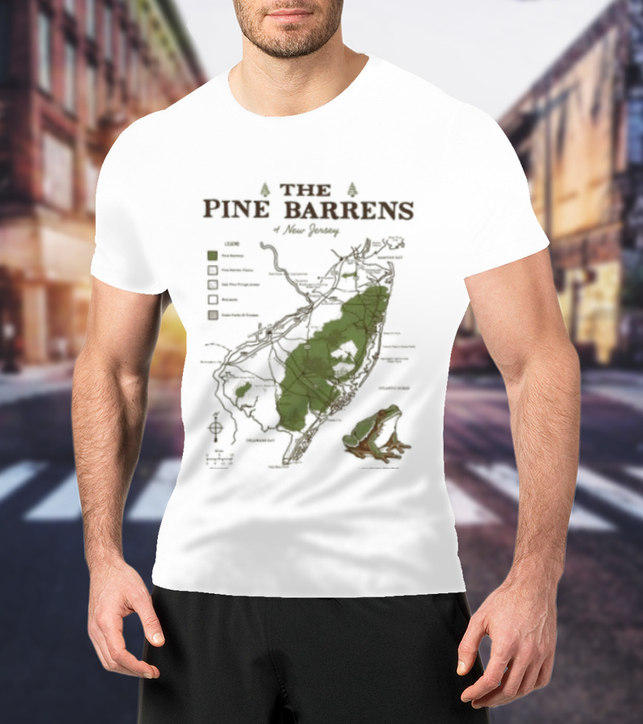 The Pine Barrens Of New Jersey Map Adventure Landmarks Forest Areas T-Shirt