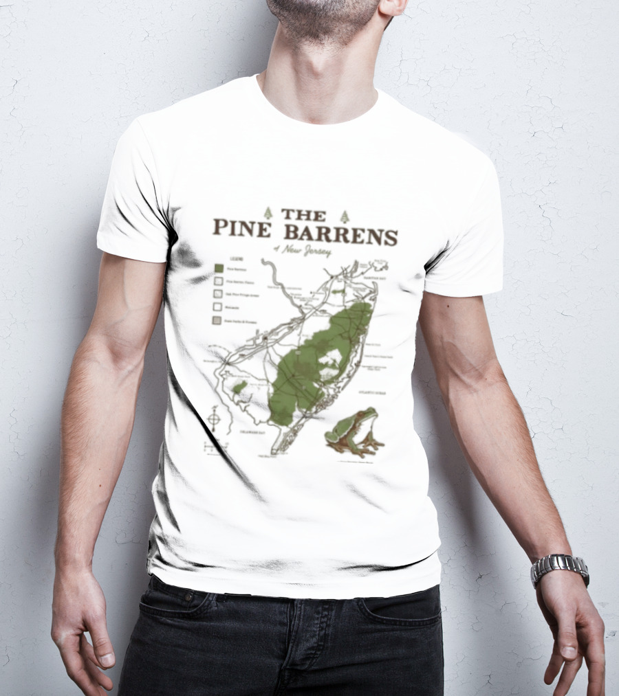The Pine Barrens Of New Jersey Map Adventure Landmarks Forest Areas T-Shirt