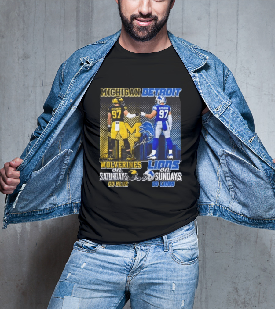 Michigan Wolverines Aidan Hutchinson On Saturdays And Detroit Lions On Sundays Go Blue Go Lions T-Shirt