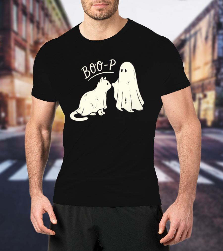 Boo P Humor Halloween Cat Ghost Playful Spirit And Feline Paw Interaction T-Shirt