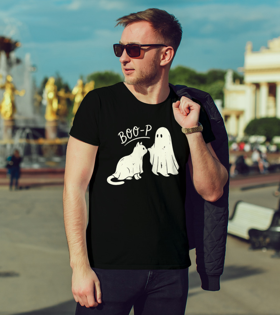 Boo P Humor Halloween Cat Ghost Playful Spirit And Feline Paw Interaction T-Shirt