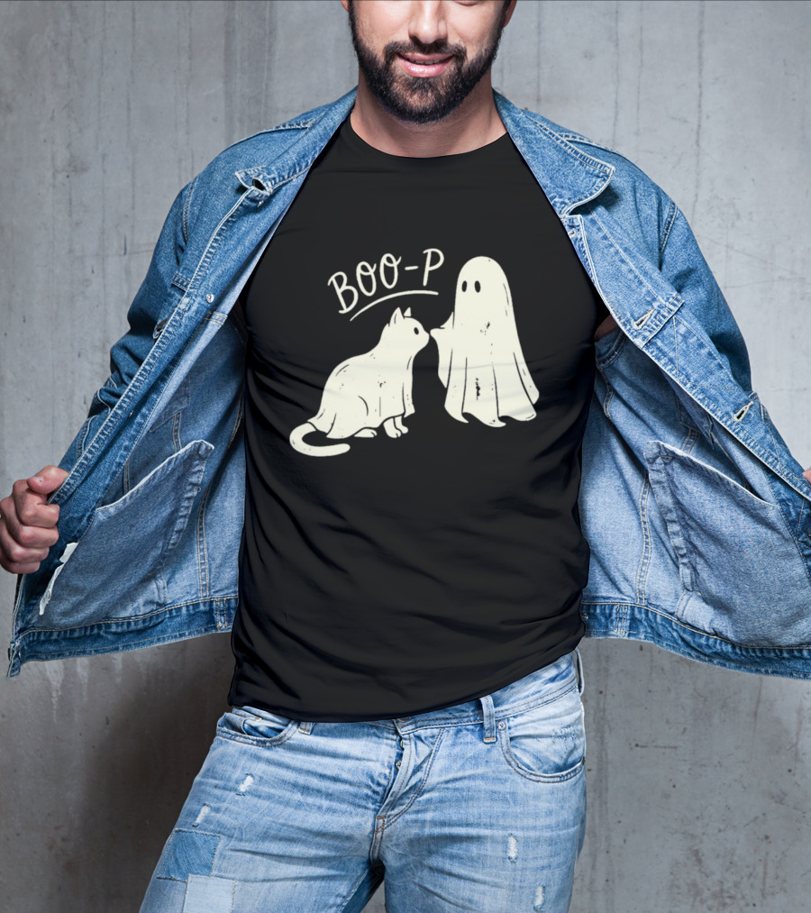 Boo P Humor Halloween Cat Ghost Playful Spirit And Feline Paw Interaction T-Shirt