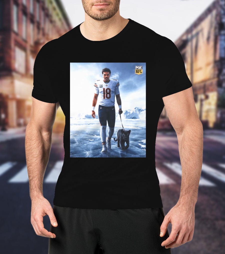 Chicago Bears QB #18 Arctic Panther Fox NFL Icy Football Player Black Panther T-Shirt