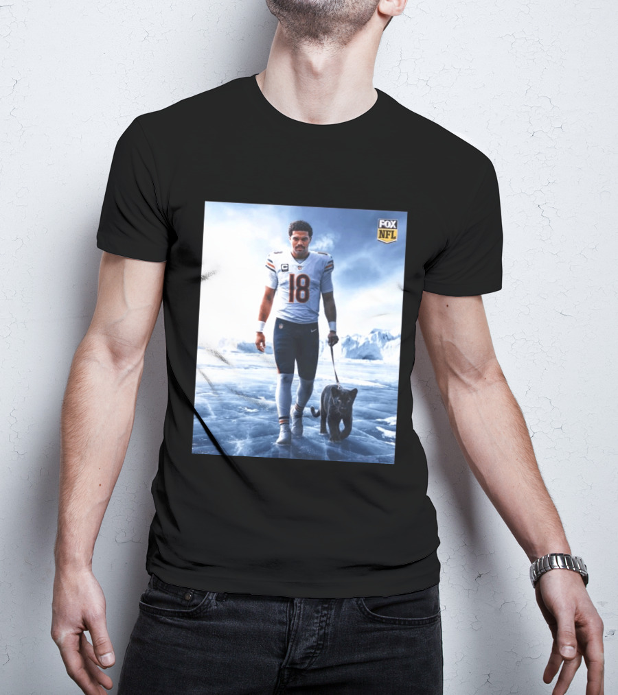 Chicago Bears QB #18 Arctic Panther Fox NFL Icy Football Player Black Panther T-Shirt