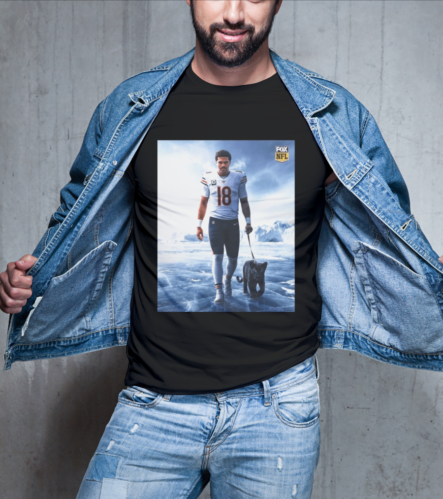 Chicago Bears QB #18 Arctic Panther Fox NFL Icy Football Player Black Panther T-Shirt
