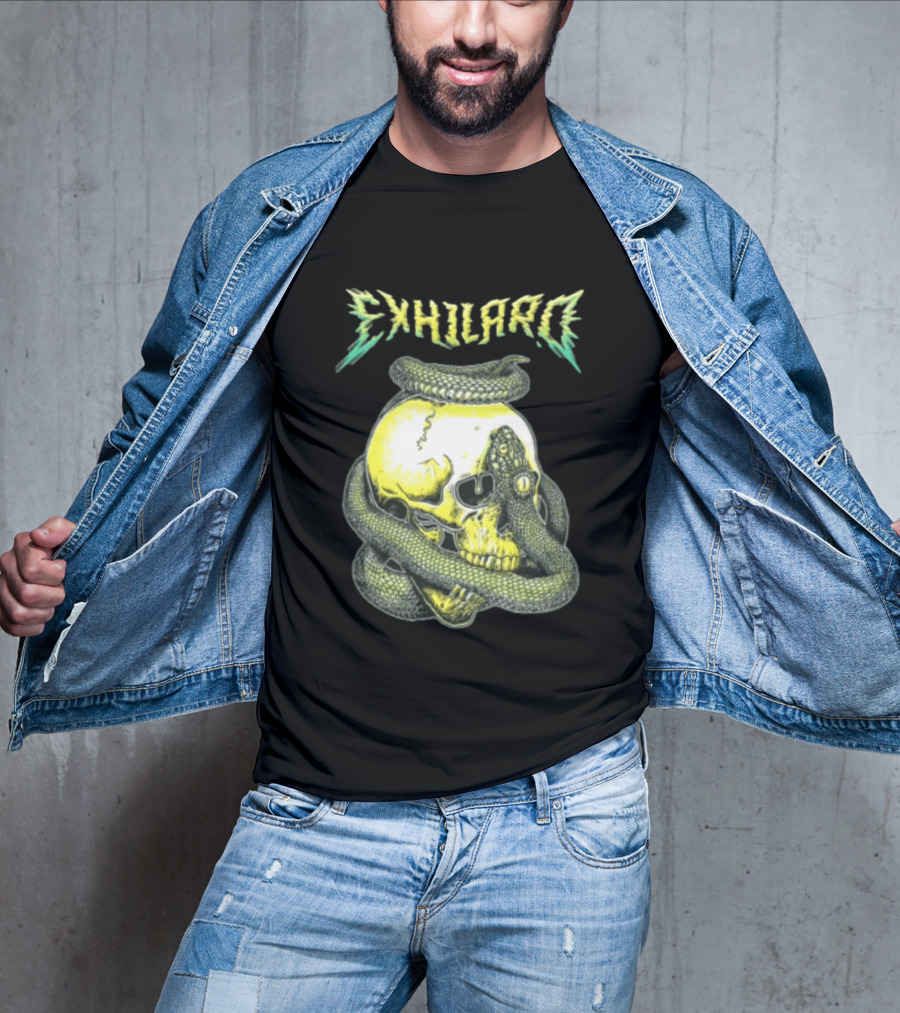 Exhilaro Venomous Serpent Coiled Around Yellow Human Skull T-Shirt