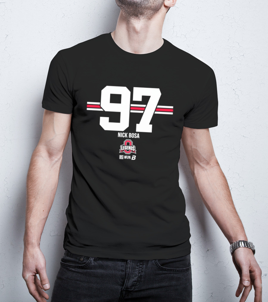 Ohio State Buckeyes Nick Bosa 97 Scarlet Gray Stripes T-Shirt