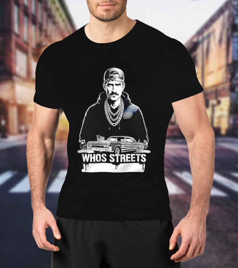 Whos Streets American Flag Car And Man Street Chain Hip Hop Culture T-Shirt
