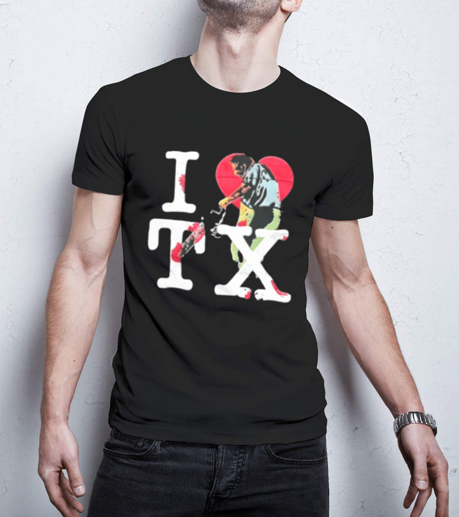 I Love Tx Leatherface Chainsaw Heart Blood Splatter T-Shirt