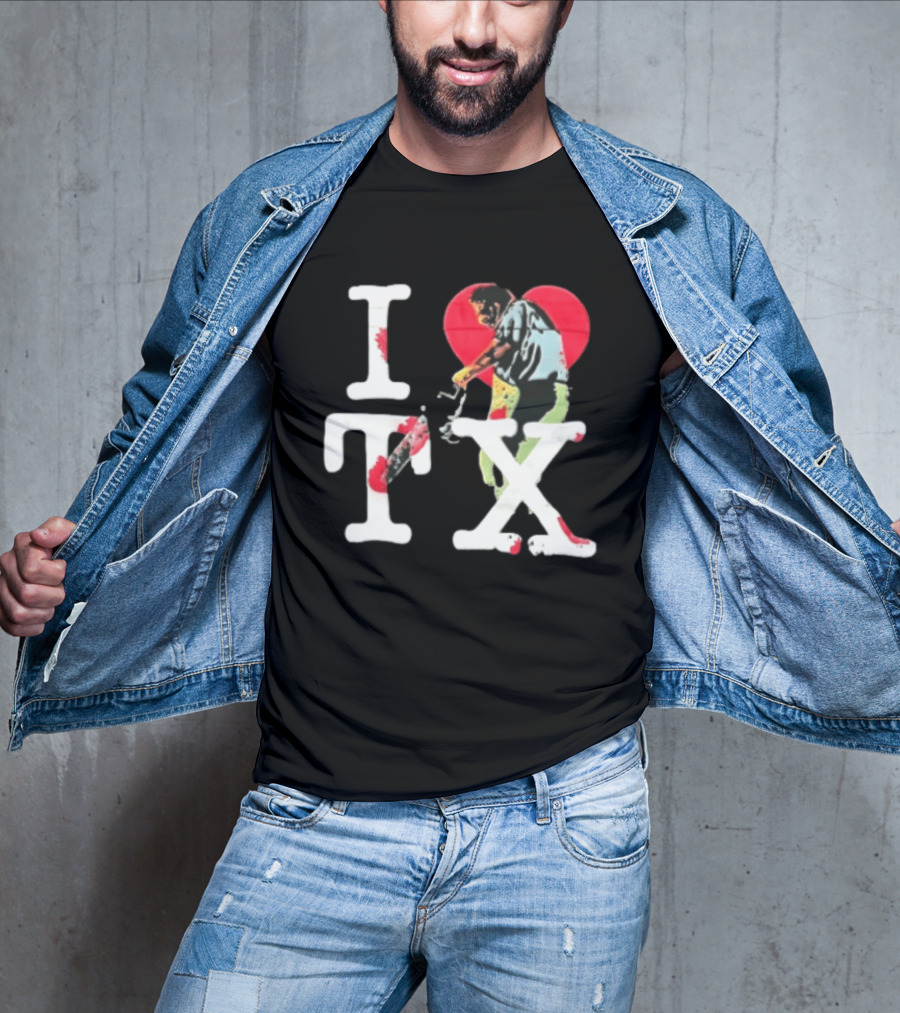 I Love Tx Leatherface Chainsaw Heart Blood Splatter T-Shirt