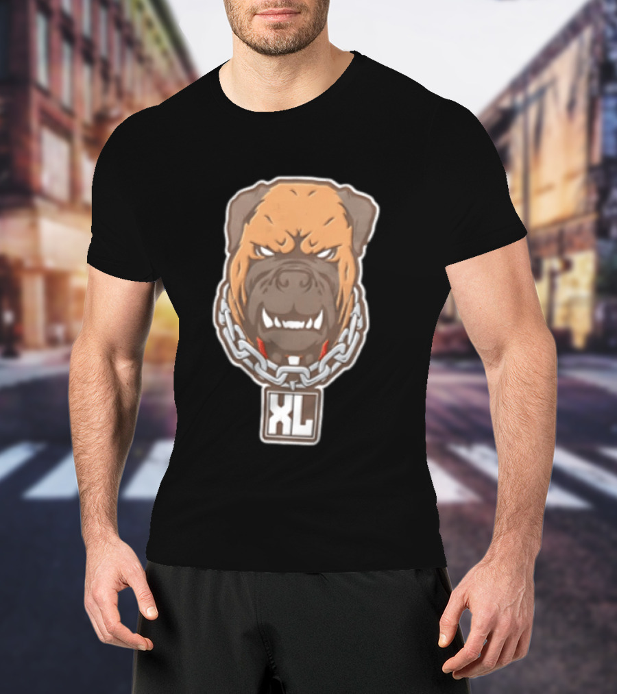 XL Angry Growling Dog Head Chain Collar Tag Cartoon Caricature T-Shirt