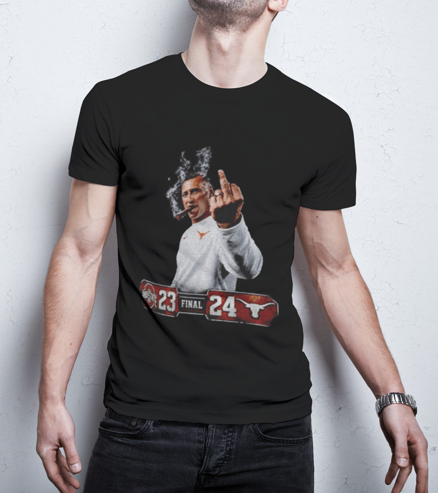 Texas Longhorns Coach Smoking Middle Finger Victory Over Ohio State 24 23 T-Shirt