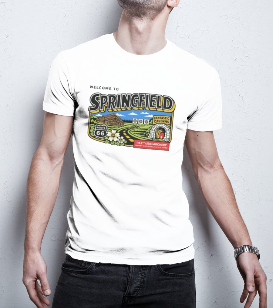 Welcome To Springfield Route 66 Fantastic Caverns 142nd USA Archery Target Nationals U.S. Open T-Shirt