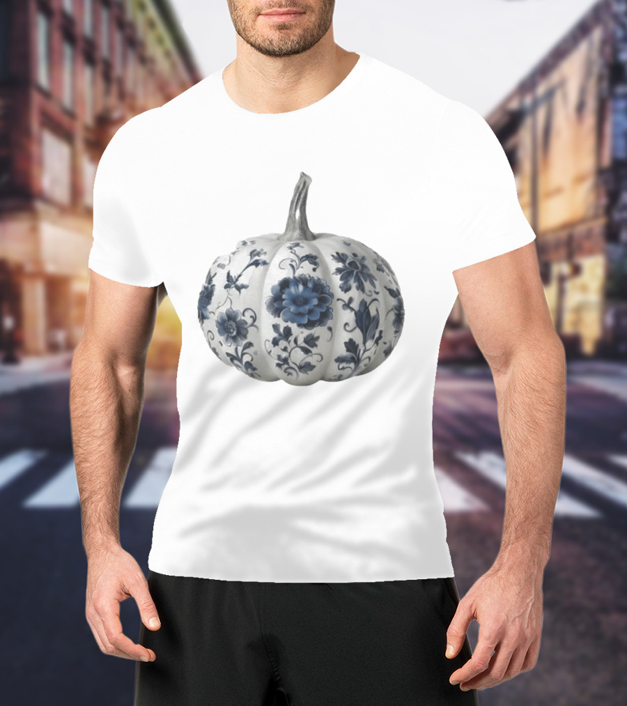 Blue Floral Porcelain Pumpkin China Blue Pumpkin Decor T-Shirt