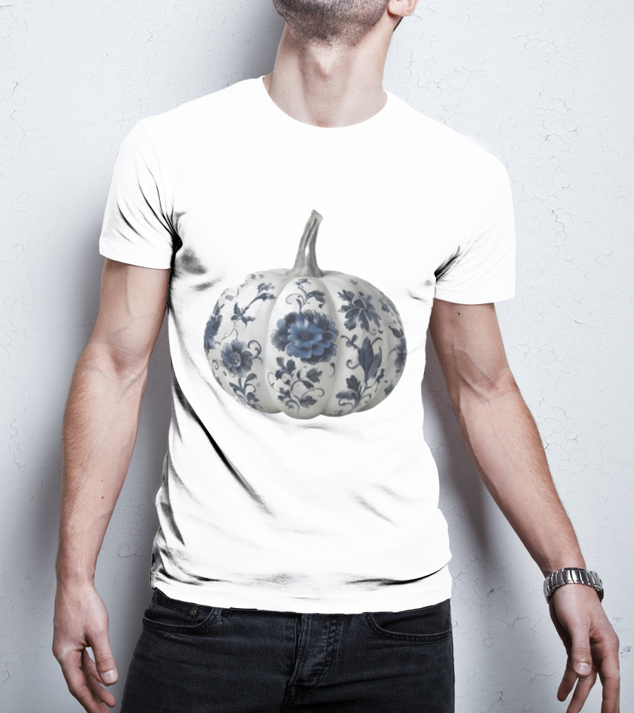 Blue Floral Porcelain Pumpkin China Blue Pumpkin Decor T-Shirt