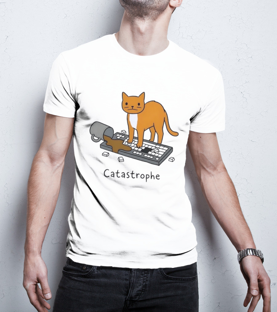 Catastrophe Orange Cat Spilling Coffee On Keyboard T-Shirt