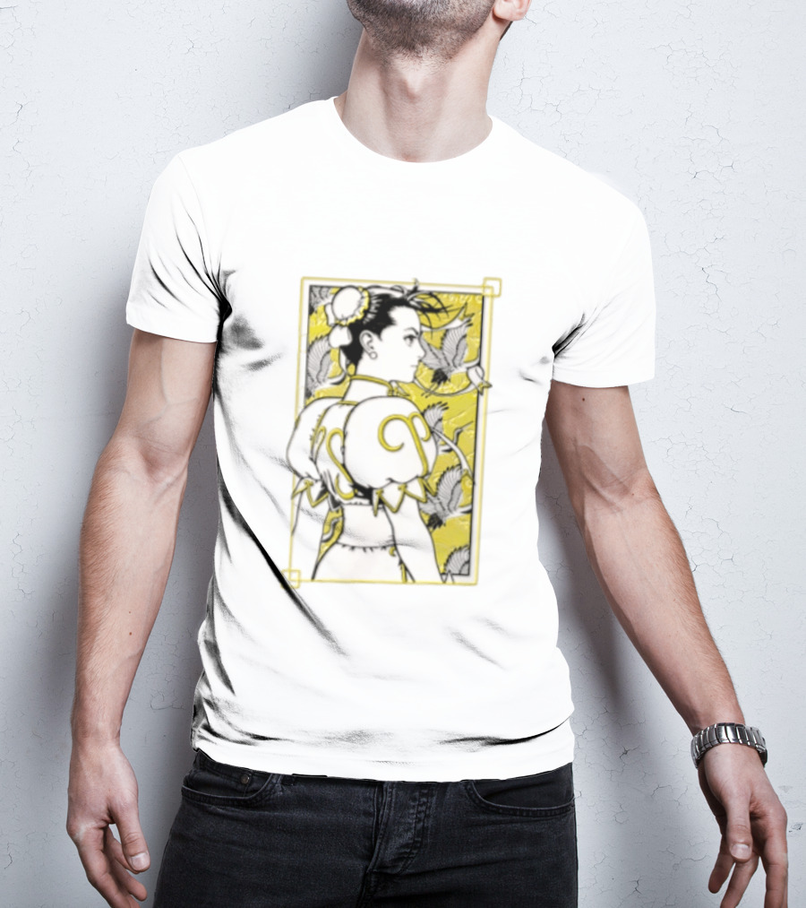 Chun Li Profile Flying Cranes Yellow Frame Line T-Shirt