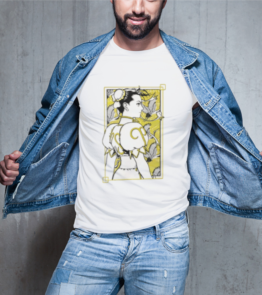 Chun Li Profile Flying Cranes Yellow Frame Line T-Shirt