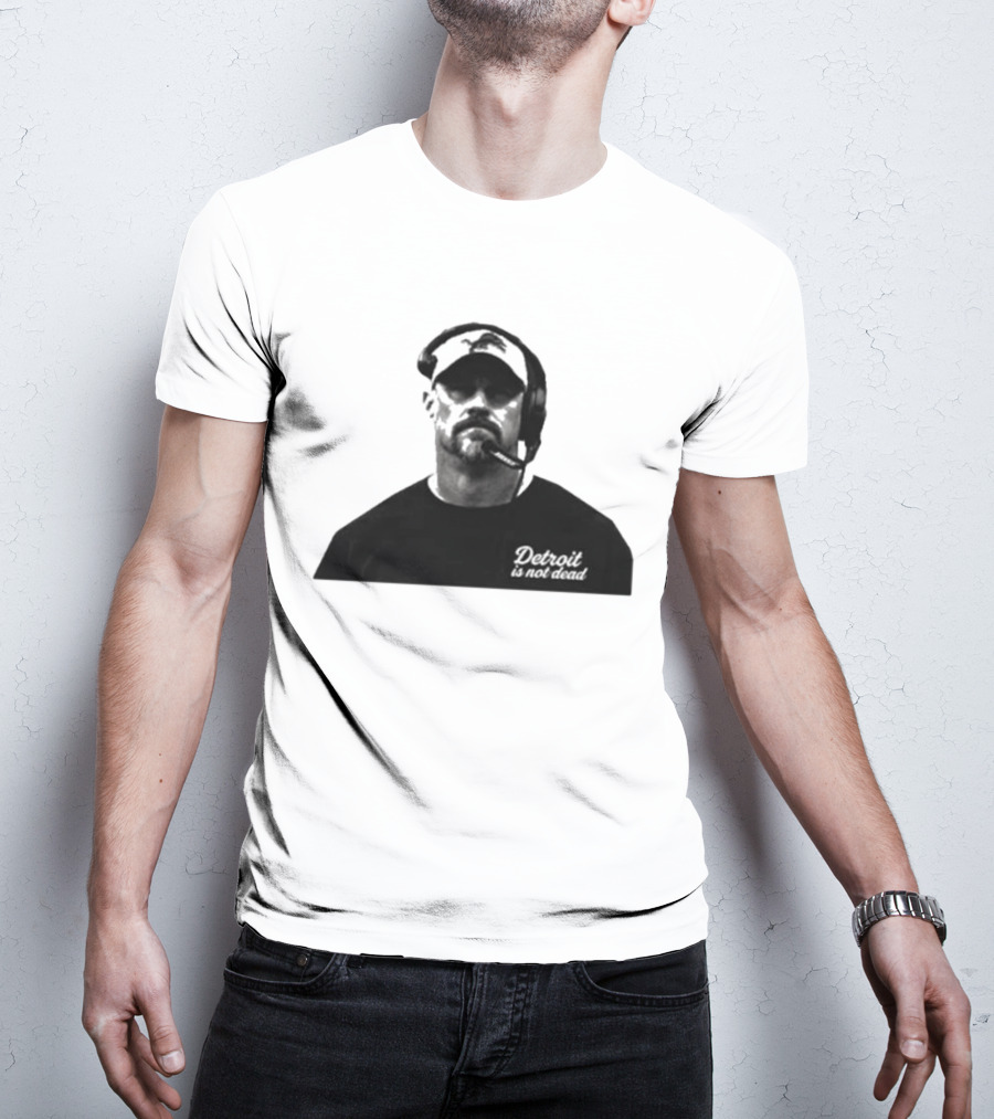 Dan Campbell 2026 Detroit Is Not Dead Headset Coach Monochrome Detroit Football T-Shirt