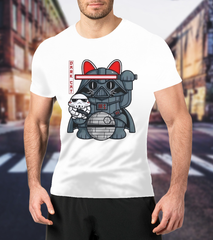 Dark Cat Vader Star Wars Cat Holding Stormtrooper Helmet T-Shirt