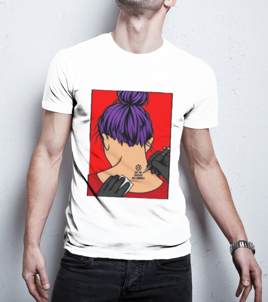 Eat The Fascists Not Animals Tattoo Anarchist Purple Hair Red T-Shirt