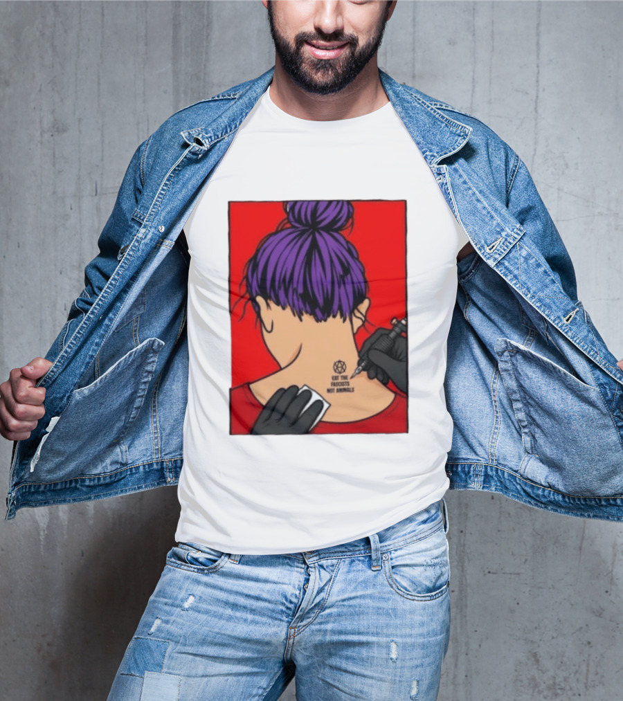 Eat The Fascists Not Animals Tattoo Anarchist Purple Hair Red T-Shirt