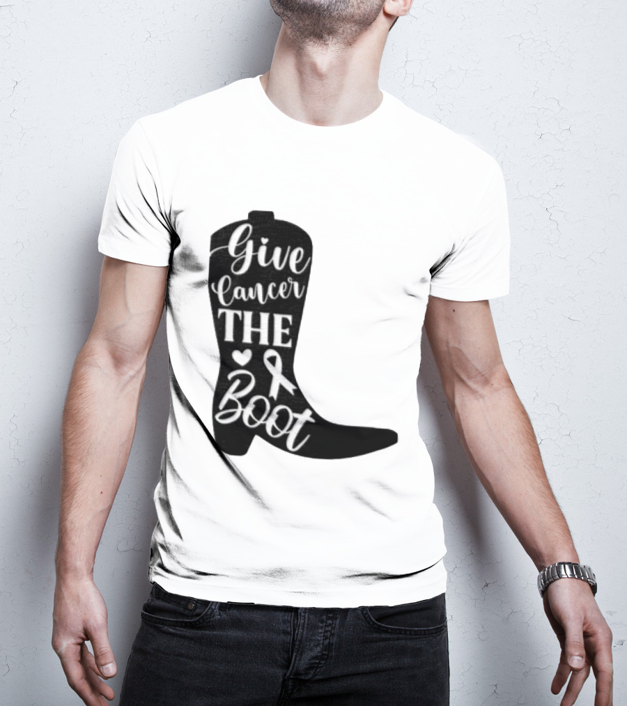 Give Cancer The Boot Awareness Ribbon Western Cowboy Boot T-Shirt