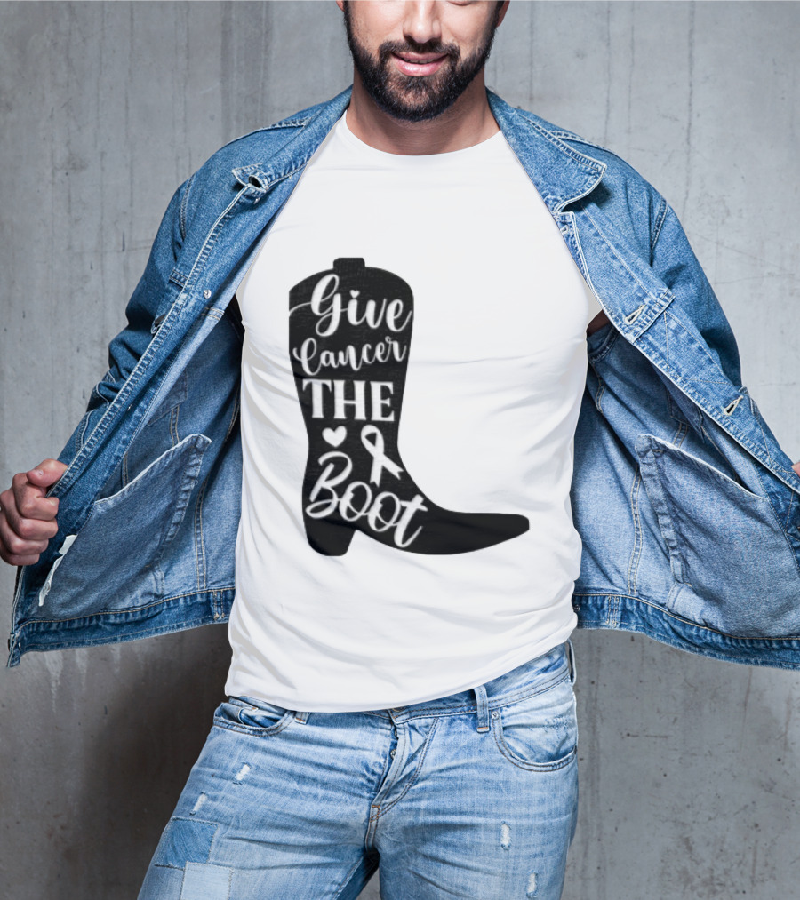 Give Cancer The Boot Awareness Ribbon Western Cowboy Boot T-Shirt