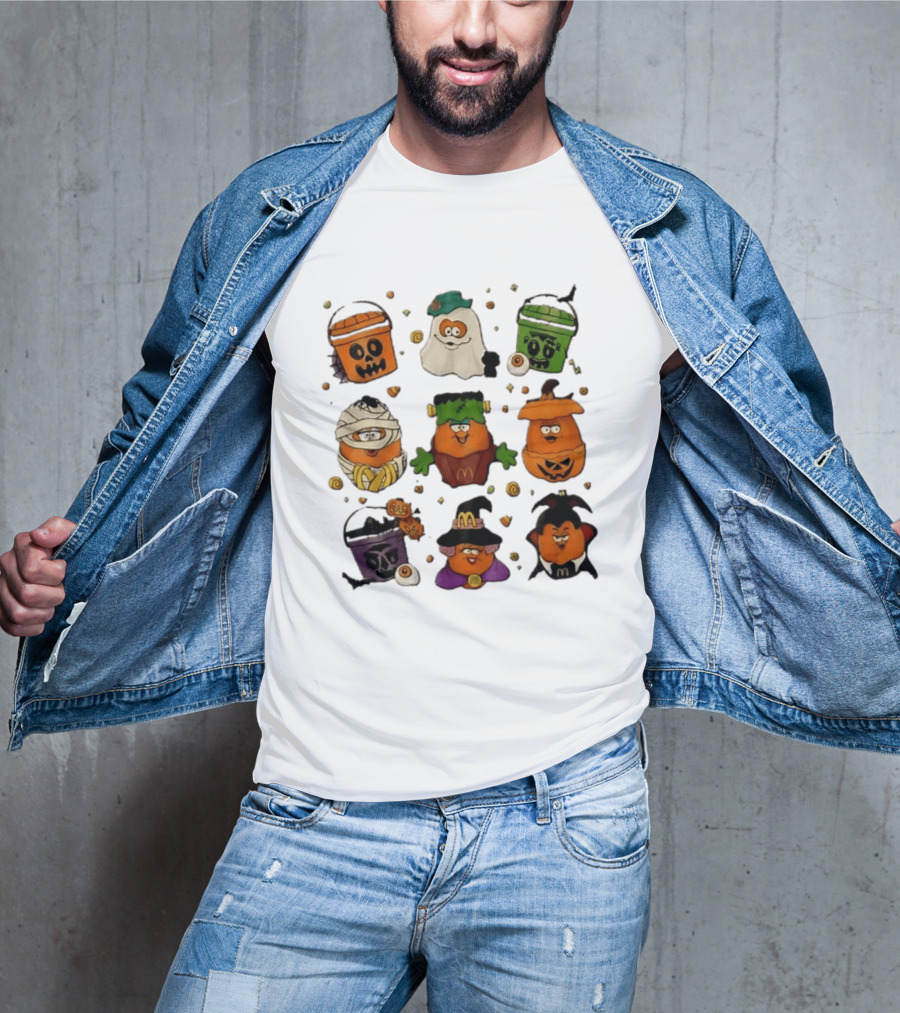 McDonalds Halloween McNugget Buddies Characters Pumpkin Witch Dracula Mummy Ghost Frankenstein T-Shirt
