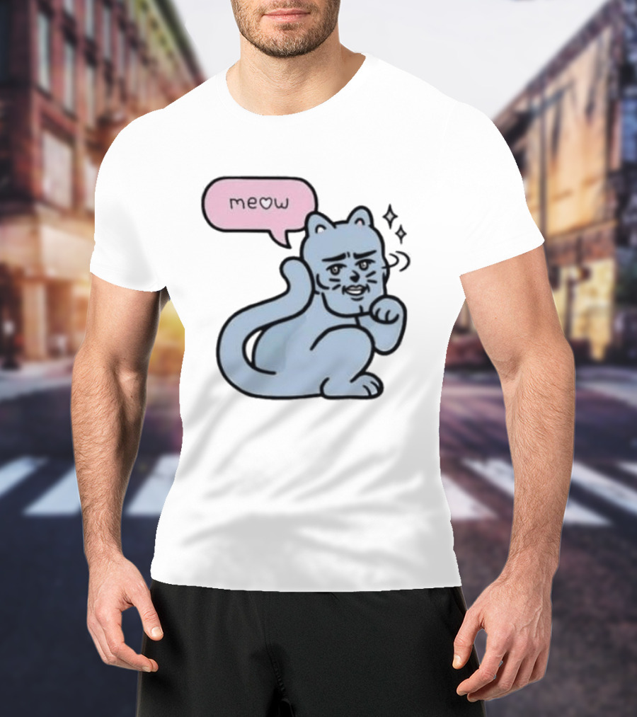 Meow Meme Cat With Human Face And Sparkles T-Shirt