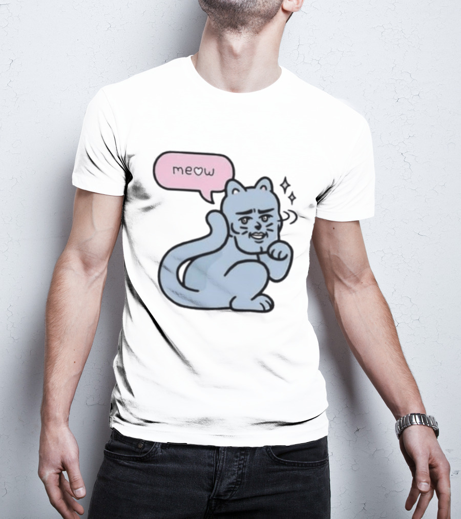 Meow Meme Cat With Human Face And Sparkles T-Shirt